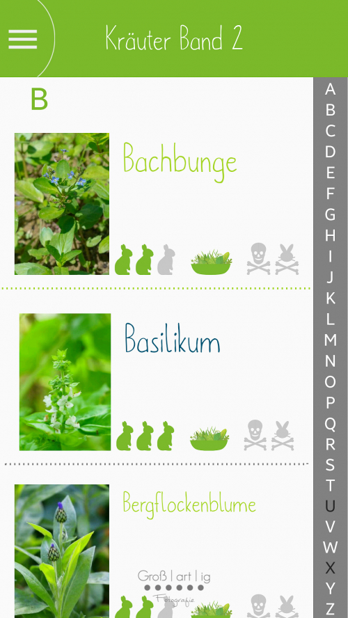 Screenshot, App, Android, Dein Kräuterguide, Dein Kräuterguide für dich und deine Kaninchen, Einsicht, Vorschau
